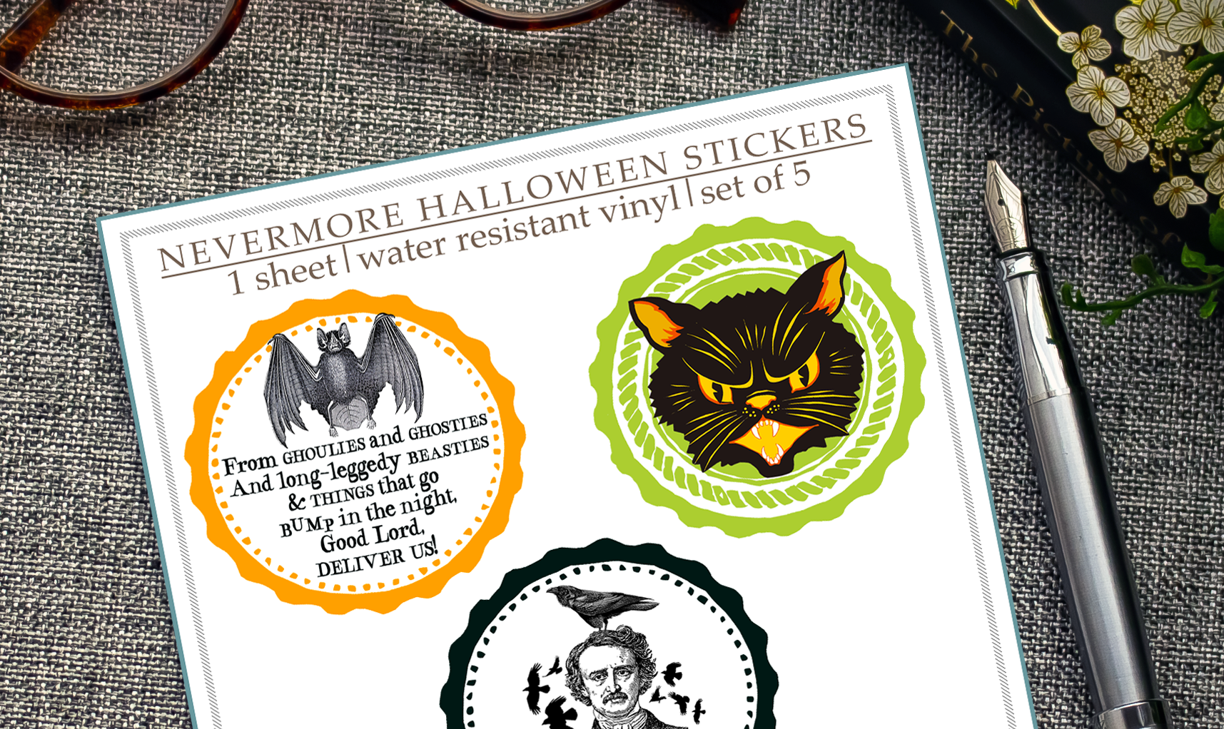Nevermore Edgar Allen Poe Halloween Sticker Sheet