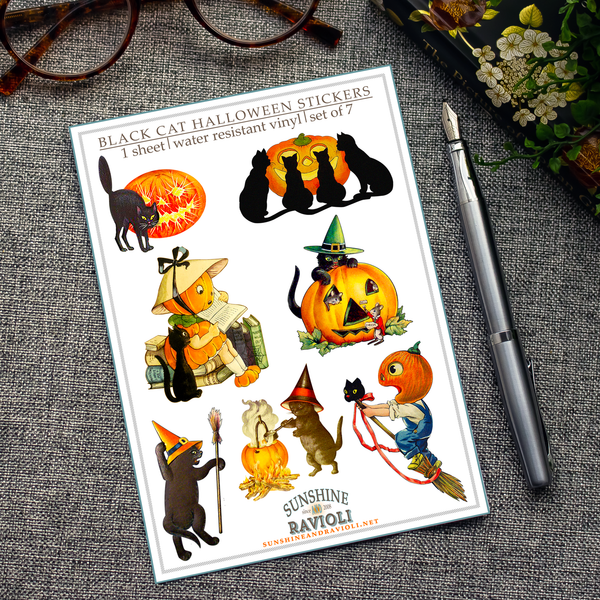 Black Cat Halloween Sticker Sheet - Sunshine and Ravioli
