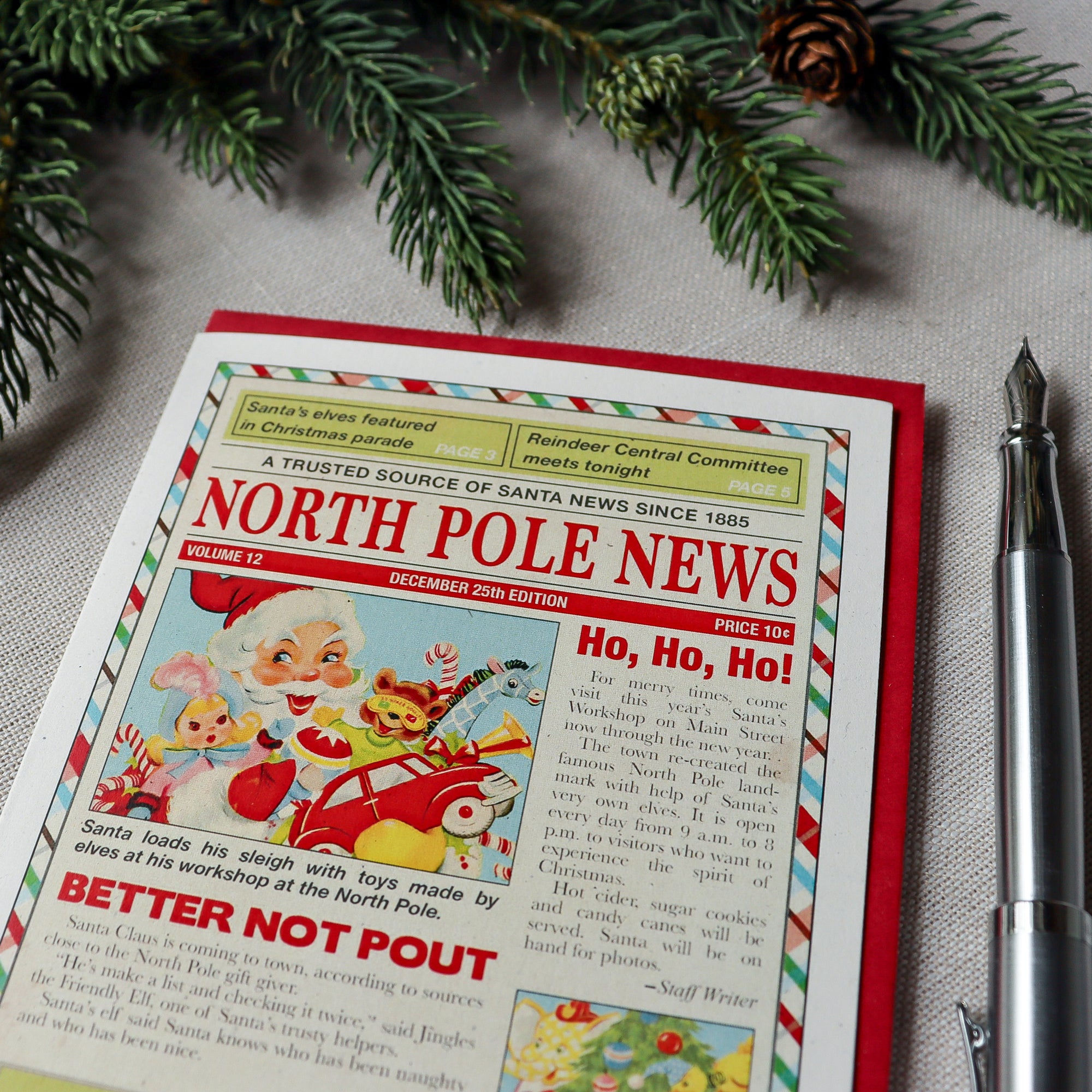 The North Pole News Christmas Cards - Boxed Set of 8 Cards and Envelopes