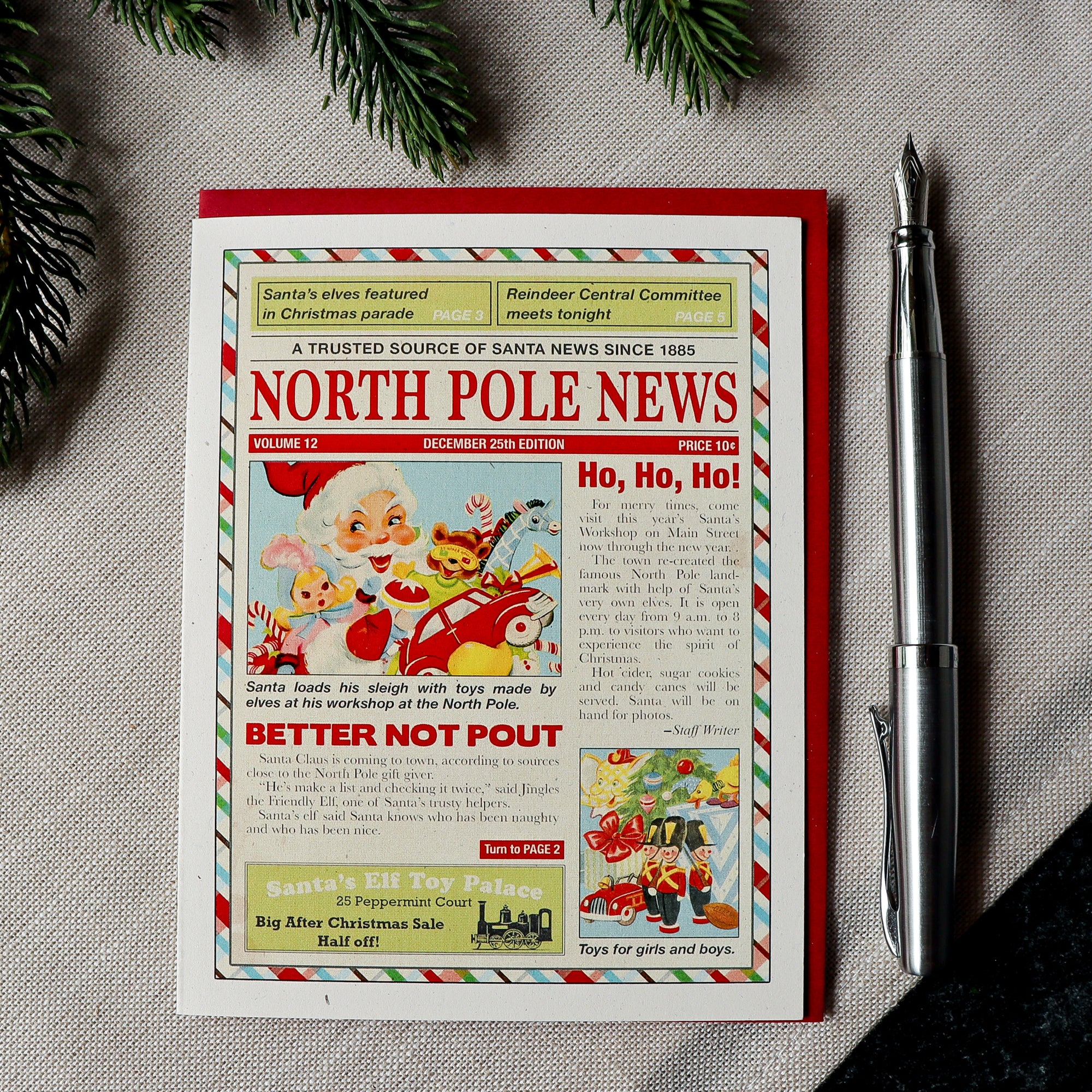 The North Pole News Christmas Cards - Boxed Set of 8 Cards and Envelopes