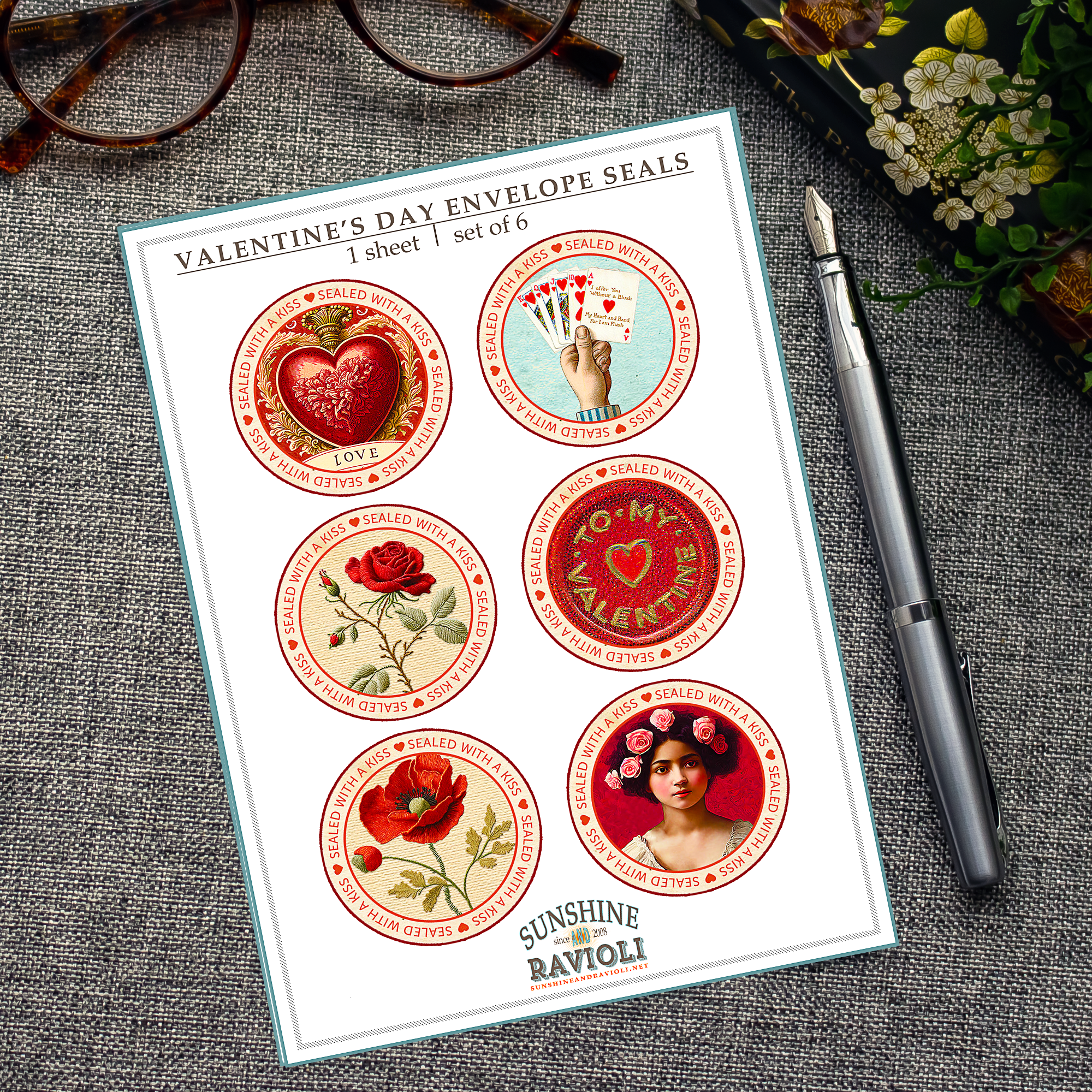 Valentine's Day Envelope Seal Sticker Sheet