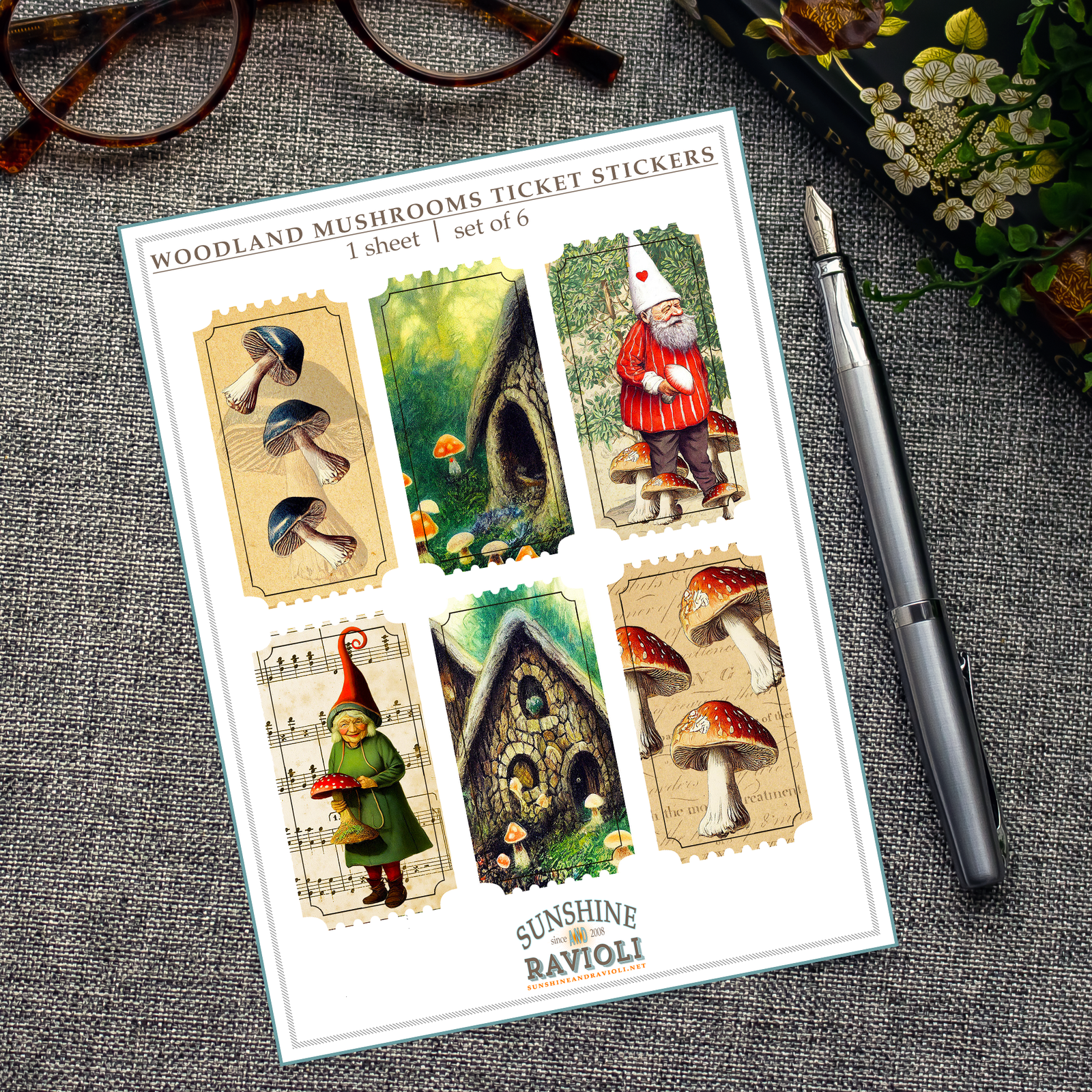 Sticker Sheet - Woodland Mushrooms & Gnomes