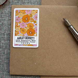 Personalized Retro Address Labels, Flower Power