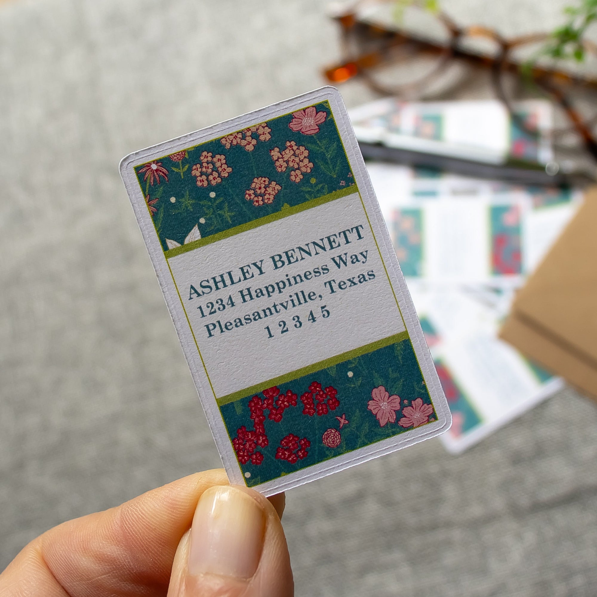 Return Address Labels - Personalized Denim Floral Address Stickers - Housewarming Gift for New Home