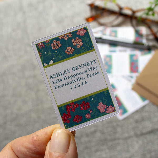 Personalized Return Address Stickers - Denim Floral - Sunshine and Ravioli