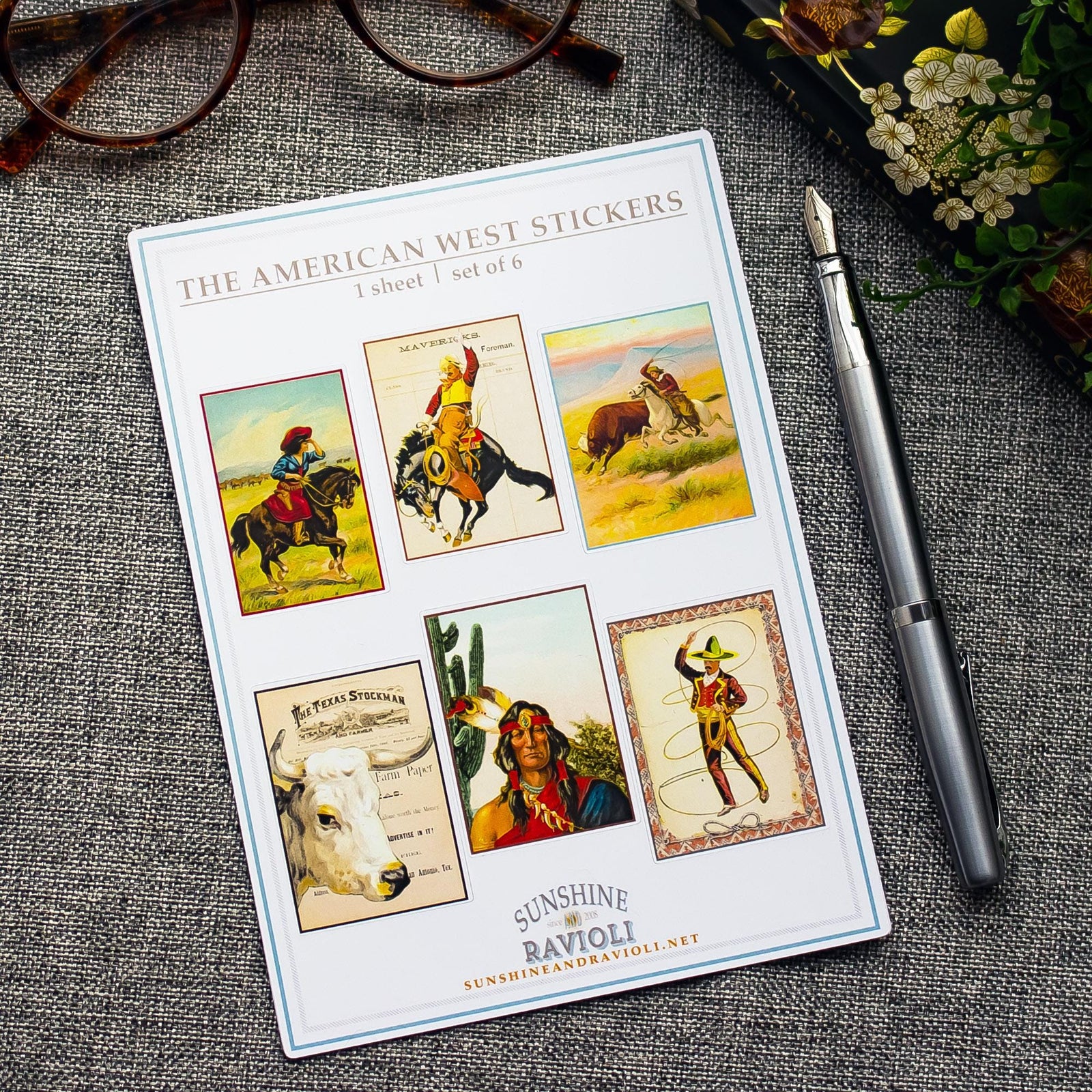 Cowboy Sticker Sheet, Vintage Western Vinyl Decals for Laptops, Journals, Water Bottles