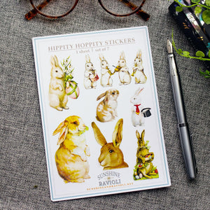 Bunny Sticker Sheet for Easter Baskets, Vintage Rabbits Vinyl Decals for Scrapbooks, Journals