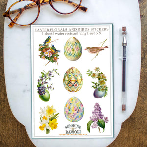 Easter Florals and Birds Sticker Sheet: Watercolor Vinyl Decals