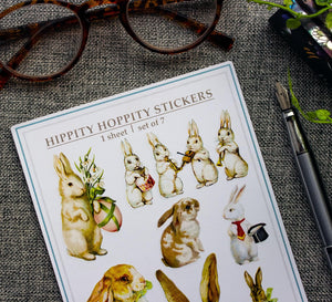 Bunny Sticker Sheet for Easter Baskets, Vintage Rabbits Vinyl Decals for Scrapbooks, Journals