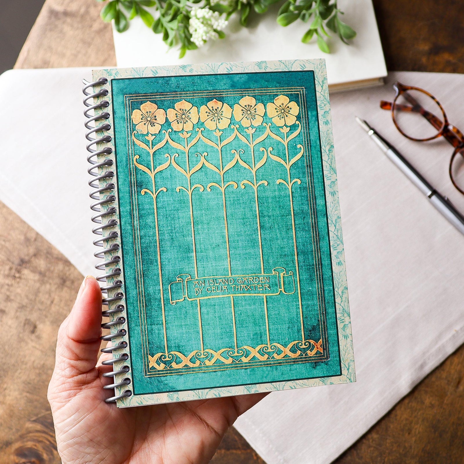 Spiral Notebook, Art Deco Floral Vintage Book Cover Journal, Book Lover Gift for Gardeners