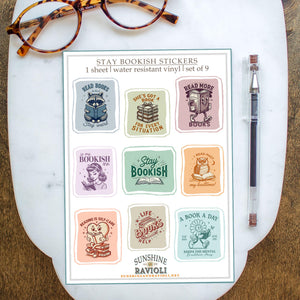 Stay Bookish Sticker Sheet, Handmade Book Lover Stickers, Water-Resistant Vinyl, Bookish Gift for Readers