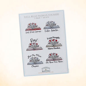 Book Lover Sticker Sheet: Feminist Reader Quotes, Water-Resistant Vinyl