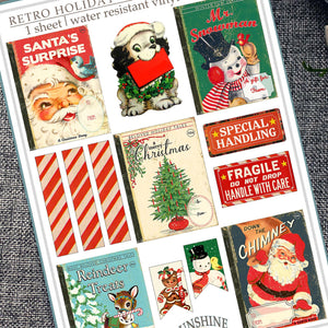 Retro Holiday Gift Tag Stickers, Vintage Children's Book Christmas Labels, Gift Wrap Tags Sticker Sheet, Bookish Christmas