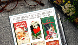 Retro Holiday Gift Tag Stickers, Vintage Children's Book Christmas Labels, Gift Wrap Tags Sticker Sheet, Bookish Christmas