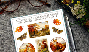 Autumn Woodland Animal Sticker Sheet: Vintage Fall Ephemera