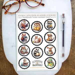 Reading Animals Sticker Sheet: Book Lover Gift, Summer Reading Reward