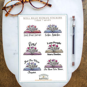 Book Lover Sticker Sheet: Feminist Reader Quotes, Water-Resistant Vinyl