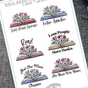 Book Lover Sticker Sheet: Feminist Reader Quotes, Water-Resistant Vinyl