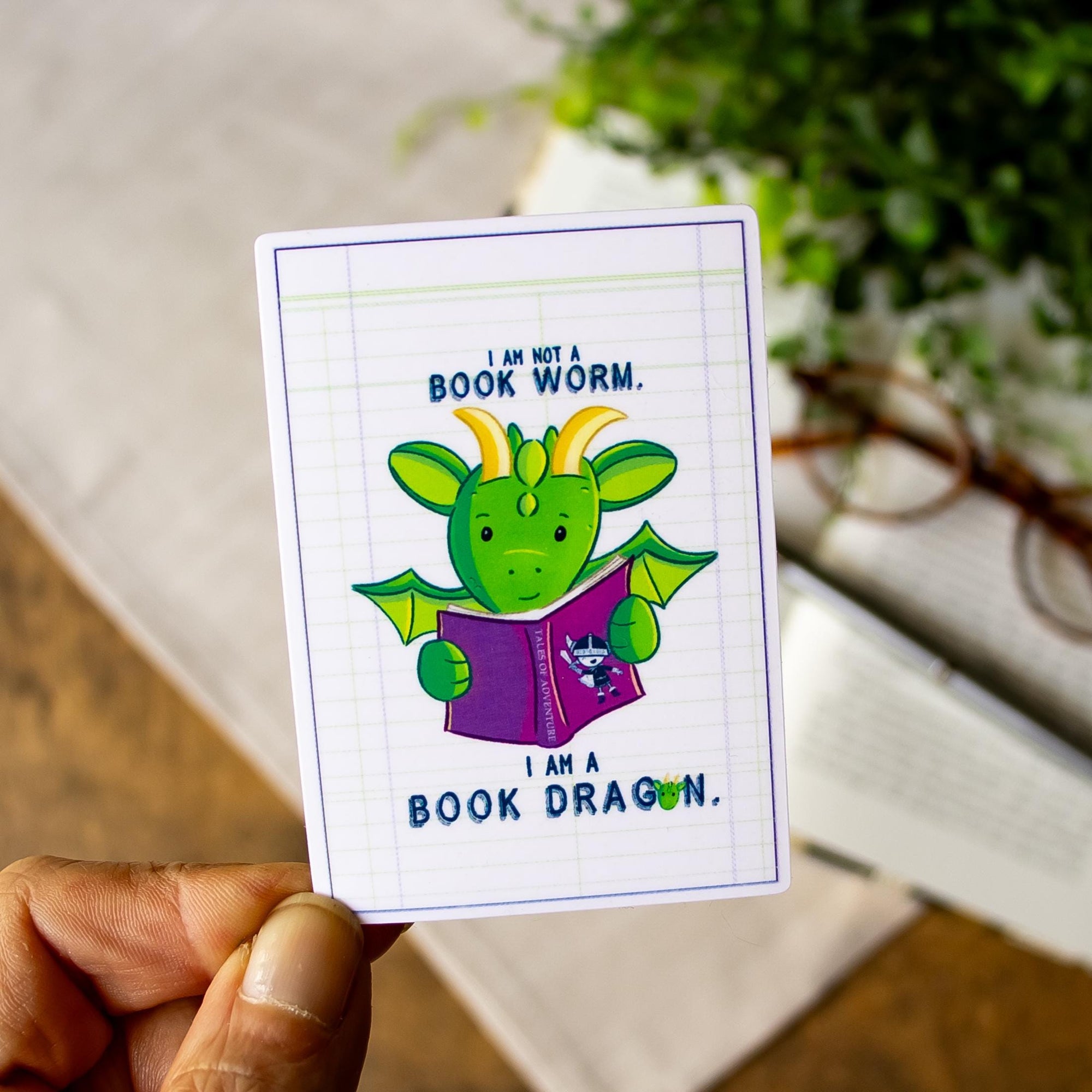 Book Dragon Sticker, Reading Humor, Bookish Small Gift for Kids, Teachers, Vinyl Decal