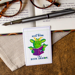 Book Dragon Sticker, Reading Humor, Bookish Small Gift for Kids, Teachers, Vinyl Decal