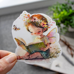 Bookish Reading Fairy Sticker, Gift for Reader, Vinyl Decal for Book Lover