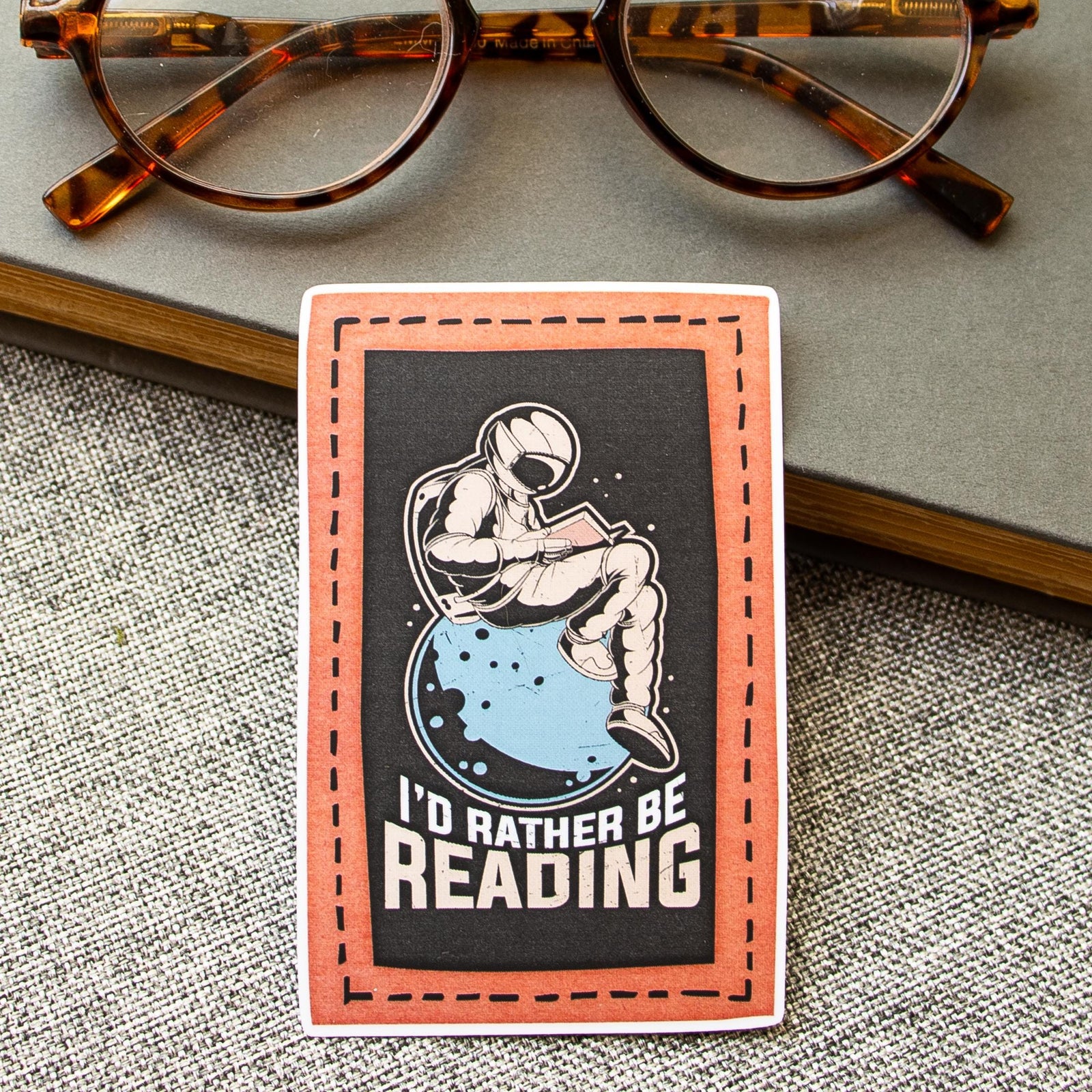 Bookish Sticker, Rather Be Reading Astronaut, Matte Laminated Decal, Small Gift for Book Lovers
