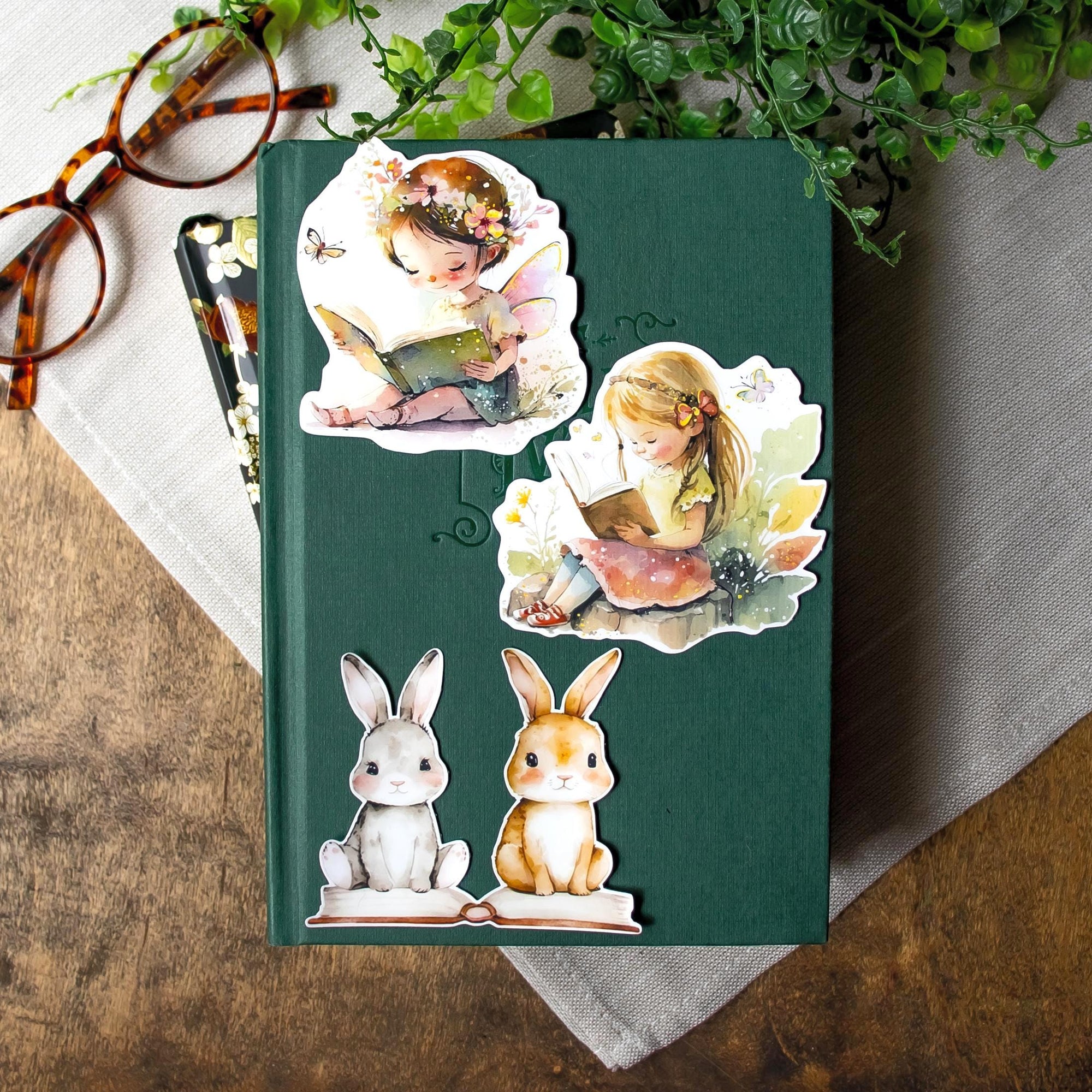 Bookish Sticker Set, Reading Girl and Fairy, Bookworm Gift for Young Readers