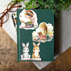 Bookish Sticker Set, Reading Girl and Fairy, Bookworm Gift for Young Readers