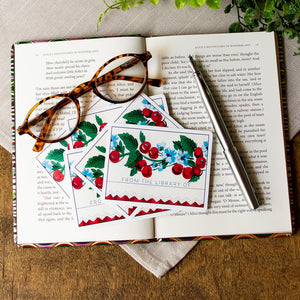 Cherry Bookplate Stickers, Cozy Gift for Book Lovers, Bookish Cottagecore Labels, Book Plate Set