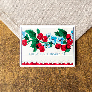 Cherry Bookplate Stickers, Cozy Gift for Book Lovers, Bookish Cottagecore Labels, Book Plate Set