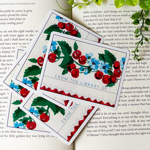 Cherry Bookplate Stickers, Cozy Gift for Book Lovers, Bookish Cottagecore Labels, Book Plate Set