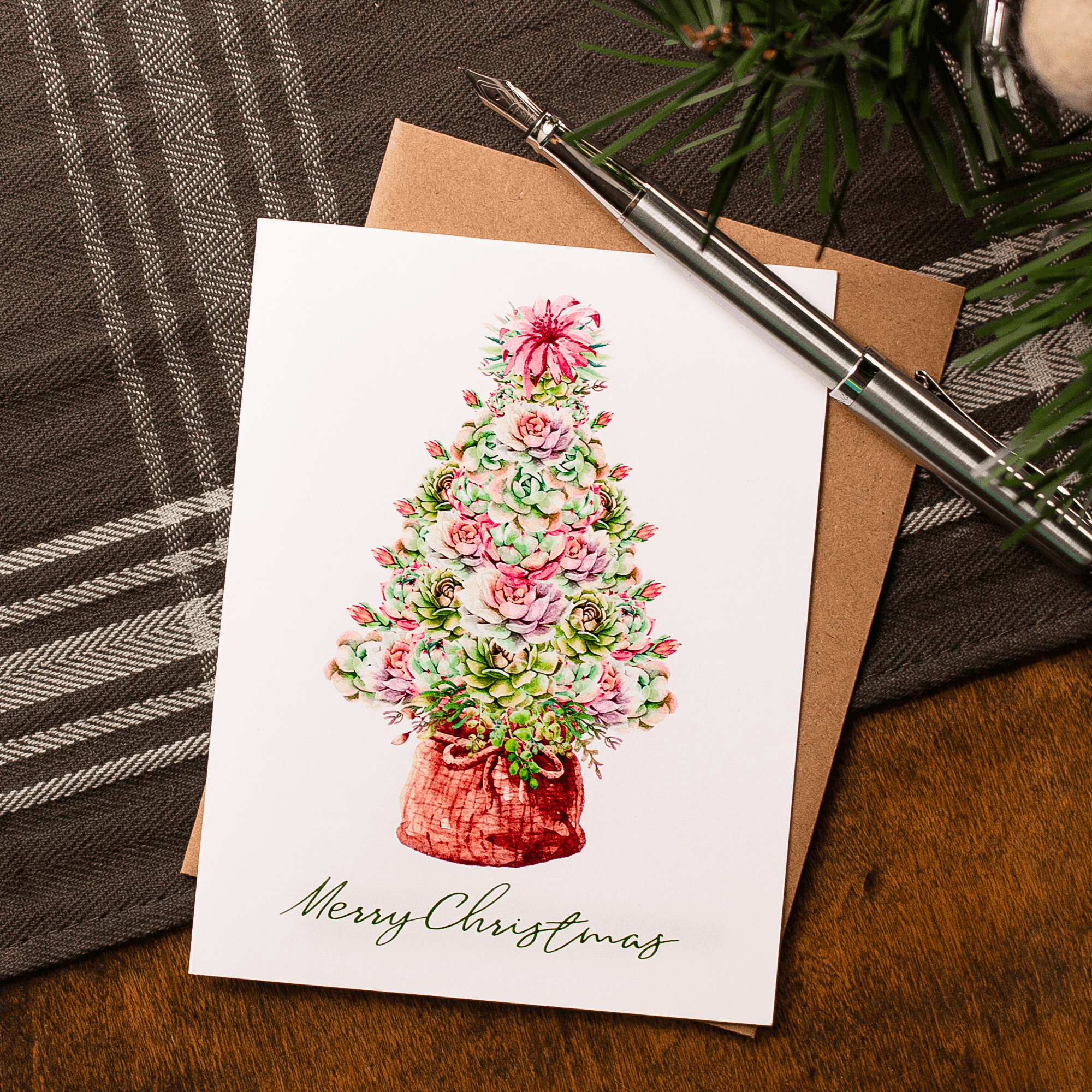 Succulent Christmas Tree Holiday Card Boxed Set, Plant Lovers Christmas Greeting Cards - Sunshine and Ravioli