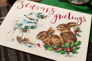 Woodland Bunnies Christmas Card Boxed Set, Baby Rabbits Holiday Greeting Cards - Sunshine and Ravioli