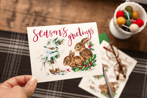 Woodland Bunnies Christmas Card Boxed Set, Baby Rabbits Holiday Greeting Cards - Sunshine and Ravioli