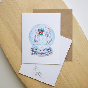 Christmas Greeting Card - Bunny Snowglobe - Sunshine and Ravioli