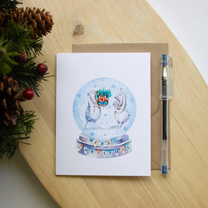Christmas Greeting Card - Bunny Snowglobe - Sunshine and Ravioli