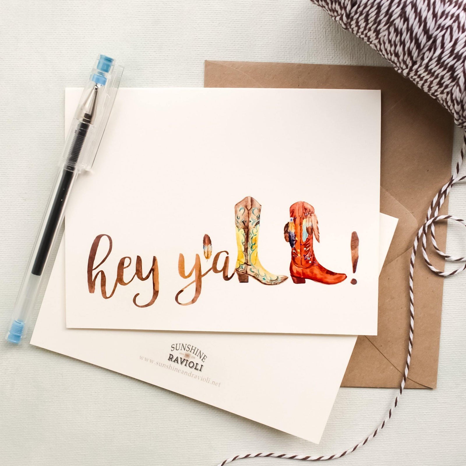 Cowgirl Boots Hey Y'all greeting Card - Sunshine and Ravioli