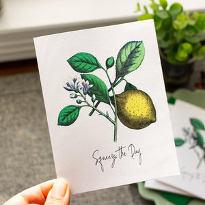 Squeeze the Day  Encouragement Greeting Card - Motivational Card for Best Friend - Lemon Pun Card - Just Because Inspirational Card