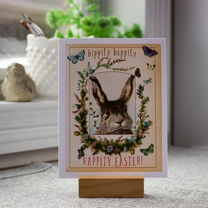 Cute Easter Bunny Card - Hippity Hoppity Happy Easter Card - Vintage Rabbit Card for Easter Baskets