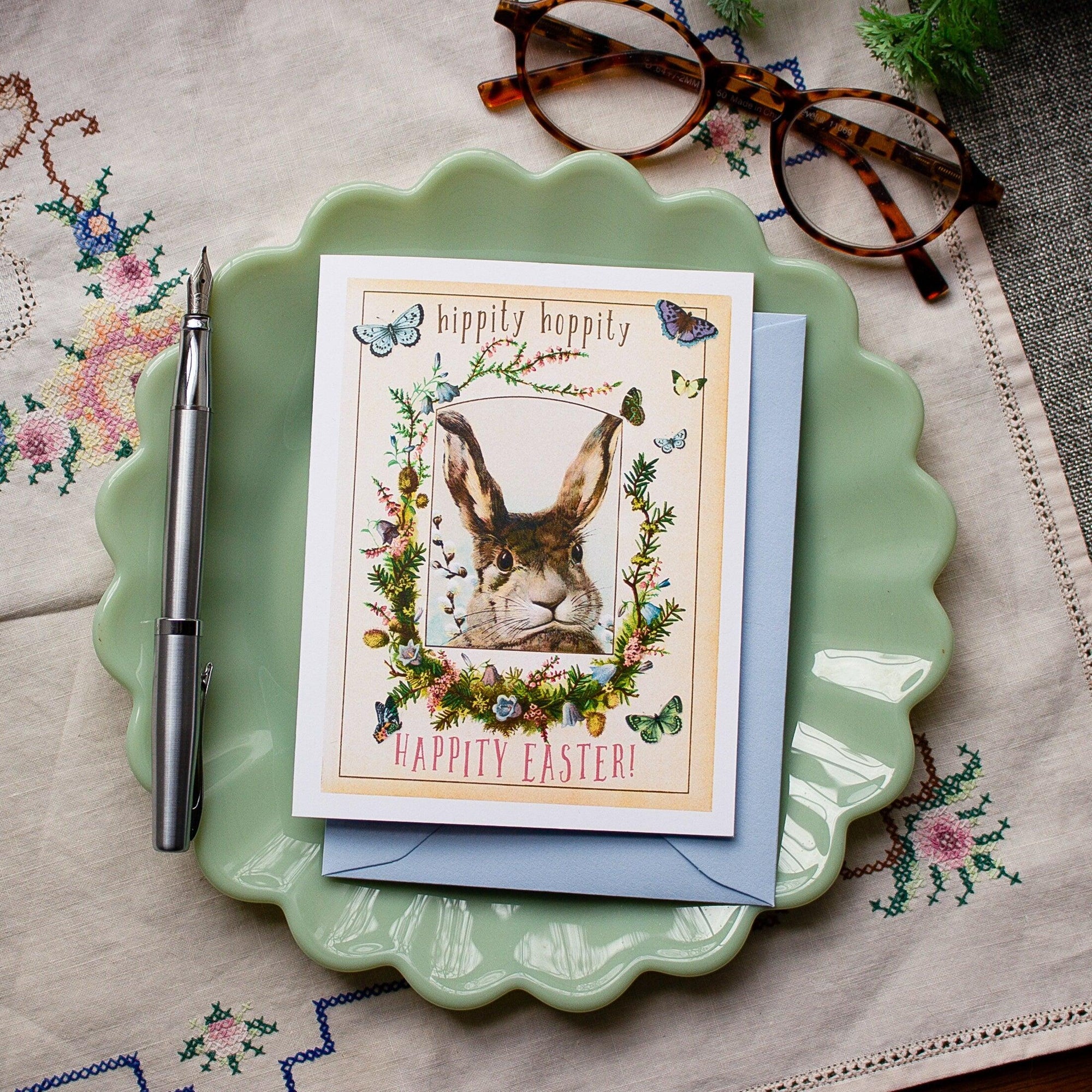Cute Easter Bunny Card - Hippity Hoppity Happy Easter Card - Vintage Rabbit Card for Easter Baskets