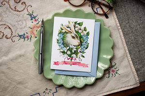 Easter Greetings Card - Floral Rabbit Easter Card - Vintage Bunny Card for Easter Baskets