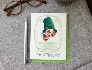 Funny St. Patrick's Day Leprechaun Card - Irish Blessing Card - St Patricks Day Greeting  -  Clean Shirt, Clear Conscience, Coins for a Pint