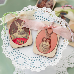 Easter Tree Ornaments - Wooden Bunny Rabbit Ornaments for Miniature Tree - Set of Five - Spring Decor - Easter Basket Tags
