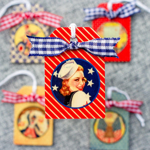 Fourth of July Americana Ornaments - Patriotic Ornaments for Miniature Tree - Set of Five - Summer Decor - Independence Day Wooden Tags