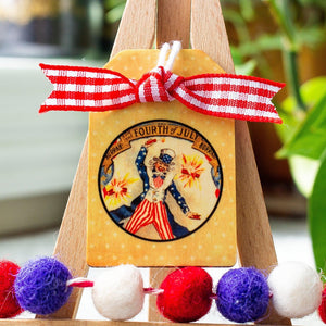 Fourth of July Americana Ornaments - Patriotic Ornaments for Miniature Tree - Set of Five - Summer Decor - Independence Day Wooden Tags