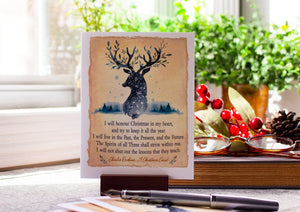 Christmas Cards Boxed Set , Charles Dickens Literary Quote , A Christmas Carol , Deer Greeting , 8 Cards and Envelopes , Bookish  Christmas