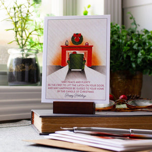 Santa Claus Christmas Cards Boxed Set ,  Cozy Fireplace Holiday Cards , Christmas Blessing ,  Peace and Plenty , Set of 8 Cards + Envelopes