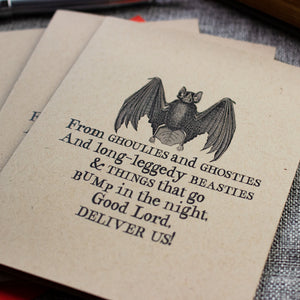 Black Bat Halloween Card - Things that Go Bump in the Night - Ghosties and Ghoulies - Deliver Us - Classic Halloween Card