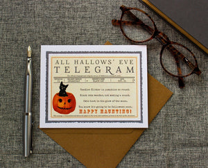 Black Cat Halloween Card - Jack-O-Lantern - Halloween Telegram - Happy Haunting - Nostalgic Halloween Card