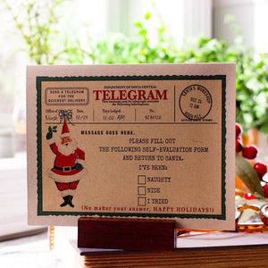 Christmas Telegram Greeting Card ,  Santa Claus Naughty or Nice Holiday Card , Nostalgic Holidays